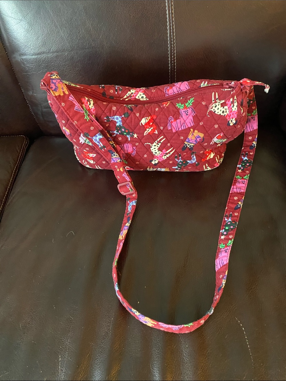 Vera Bradley Christmas Quilted Floral-Print Crossbody Bag in Wine Red